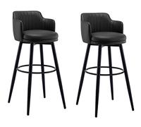OGYJMSFN Sgabelli da Bar Barstools Swivel Bars Chair Bar Set of 2 With Back Kitchen Island Stools Counter Height Arms Nappa Leather Black Metal Legs Footrest for Pub(Black,80cm)