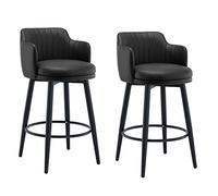 OGYJMSFN Sgabelli da Bar Barstools Swivel Bars Chair Bar Set of 2 With Back Kitchen Island Stools Counter Height Arms Nappa Leather Black Metal Legs Footrest for Pub(Black,65cm)