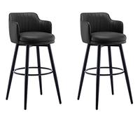 OGYJMSFN Sgabelli da Bar Barstools Swivel Bars Chair Bar Set of 2 With Back Kitchen Island Stools Counter Height Arms Nappa Leather Black Metal Legs Footrest for Pub(Black,75cm)