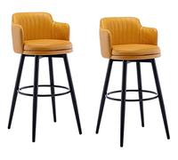 OGYJMSFN Sgabelli da Bar Barstools Swivel Bars Chair Bar Set of 2 With Back Kitchen Island Stools Counter Height Arms Nappa Leather Black Metal Legs Footrest for Pub(Orange,75cm)