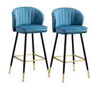 OGYJMSFN Sgabelli da Bar Chairs 2 PCS Velvet Set of 2 Breakfast Chairs with Sturdy Metal Legs and Footrest Counter for Pub Island Seat Height 64/74cm Full Moon(Blue,Height 74cm)