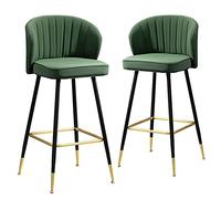 OGYJMSFN Sgabelli da Bar Counter Bar Stool with PU Leather Cushion and Metal Frame, Set of 2, with Backrest(Green,Height 74cm)