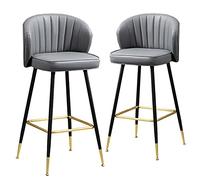 OGYJMSFN Sgabelli da Bar Counter Bar Stool with PU Leather Cushion and Metal Frame, Set of 2, with Backrest(Grey,Height 64cm)