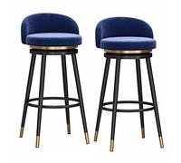 OGYJMSFN Sgabelli da Bar Farmhouse Kitchen Counter Height Swivel Bar Stools Set of 2 With Backrest 360 Velvet Seat Gold Metal Legs(Blue,65cm(25.59in))