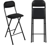 OGYJMSFN Sgabelli da Bar Folding High Bar Stool With Footrest Backrest Padded Seat Metal Frame Kitchen Chair for Cafe Bistro Stylish White(Black,65cm)