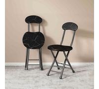 OGYJMSFN Sgabelli da Bar Folding Stool With Backrest Portable Collapsible Round Bar for Adults Ideal Kitchen Garden Weddings Events(Black Frame Black Marble)