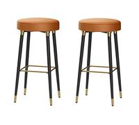 OGYJMSFN Sgabelli da Bar Metal Orange Round Leather Counter Sets of 2 Bar Height Without Backrests No Armrests s Gold Stainless Steel Square Footrest, for Coffee Pub K