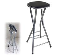 OGYJMSFN Sgabelli da Bar Portable Backless Bar Stool Round Padded Metal Folding Chair for Indoor Outdoor Use Kitchen Home Pub Space Saving Comfortable Seating(Black,24inch(60cm))
