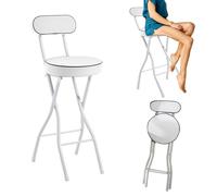 OGYJMSFN Sgabelli da Bar Portable Folding Bar Stool With Backrest Cushioned Leather Seat 22 30in Height Round Chair for Kitchen Garden Office(White,65cm (26inch))