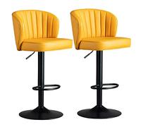 OGYJMSFN Sgabelli da Bar Set of 2 Breakfast with Backs Adjustable Height for Counter Island Comfort PU Leather Seat Metal Legs Loads Up to 300lbs(Yellow,Black Legs)