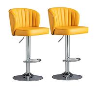 OGYJMSFN Sgabelli da Bar Set of 2 Breakfast with Backs Adjustable Height for Counter Island Comfort PU Leather Seat Metal Legs Loads Up to 300lbs(Yellow,Silver Legs)