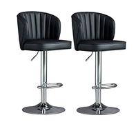 OGYJMSFN Sgabelli da Bar Set of 2 Breakfast with Backs Adjustable Height for Counter Island Comfort PU Leather Seat Metal Legs Loads Up to 300lbs(Black,Silver Legs)