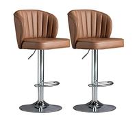 OGYJMSFN Sgabelli da Bar Set of 2 Breakfast with Backs Adjustable Height for Counter Island Comfort PU Leather Seat Metal Legs Loads Up to 300lbs(Brown,Silver Legs)