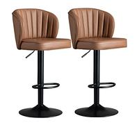 OGYJMSFN Sgabelli da Bar Set of 2 Breakfast with Backs Adjustable Height for Counter Island Comfort PU Leather Seat Metal Legs Loads Up to 300lbs(Brown,Black Legs)