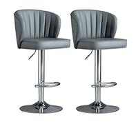 OGYJMSFN Sgabelli da Bar Set of 2 Breakfast with Backs Adjustable Height for Counter Island Comfort PU Leather Seat Metal Legs Loads Up to 300lbs(Grey,Silver Legs)