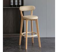 OGYJMSFN Sgabelli da Bar Set of 2 High Bar Stools Grey Faux Leather Upholstered Soft Padded Seat Solid Wood Legs Ideal for Kitchen Island Dining Room Design(Beige,Set of 2)