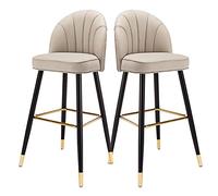 OGYJMSFN Sgabelli da Bar Set of 2 PU Leather Counter Height Stools, Modern Style Upholstery with Metal Leg and Backrest Armless(Light Khaki,High:75CM)