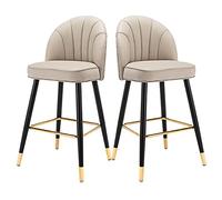 OGYJMSFN Sgabelli da Bar Set of 2 PU Leather Counter Height Stools, Modern Style Upholstery with Metal Leg and Backrest Armless(Light Khaki,High:65CM)
