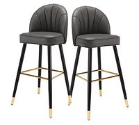 OGYJMSFN Sgabelli da Bar Set of 2 PU Leather Counter Height Stools, Modern Style Upholstery with Metal Leg and Backrest Armless(Dark Grey,High:75CM)