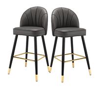 OGYJMSFN Sgabelli da Bar Set of 2 PU Leather Counter Height Stools, Modern Style Upholstery with Metal Leg and Backrest Armless(Dark Grey,High:65CM)