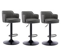 OGYJMSFN Sgabelli da Bar Set of 3 Adjustable Swivel Round Breakfast Counter Stool with Backs, Island Counter Height Leather Black Metal Frame Seat