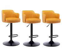 OGYJMSFN Sgabelli da Bar Set of 3 Adjustable Swivel Round Breakfast Counter Stool with Backs, Island Counter Height Leather Black Metal Frame Seat