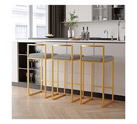 OGYJMSFN Sgabelli da Bar Set of 3, High Stools Gold Metal Legs Grey PU Leather Padded s with Footrest for Breakfast Bar Counter and Home(Height 65cm)