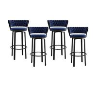 OGYJMSFN Sgabelli da Bar Velvet Swivel Bar Stools Set of 4 Counter Height Chairs With Woven Back Footrest Black Metal Legs Kitchen Island Grey(Blue,Height 65cm)