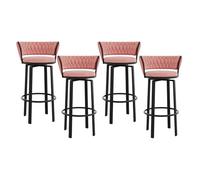 OGYJMSFN Sgabelli da Bar Velvet Swivel Bar Stools Set of 4 Counter Height Chairs With Woven Back Footrest Black Metal Legs Kitchen Island Grey(Pink,Height 65cm)