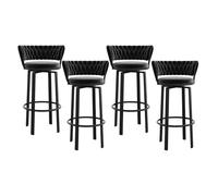 OGYJMSFN Sgabelli da Bar Velvet Swivel Bar Stools Set of 4 Counter Height Chairs With Woven Back Footrest Black Metal Legs Kitchen Island Grey(Black,Height 75cm)