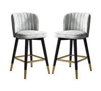 OGYJMSFN Sgabelli da Bar Velvet Upholstered Swivel Bar Stools Set of 2 Orange Counter Height With Backrest Kitchen Island Breakfast Chairs for Home and Dining Room(Grey,High:75CM)