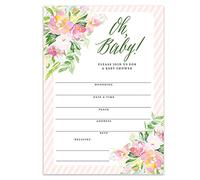 Oh Baby Shower Invitations VI0088 - Confezione da 50 inviti per neonato, figlia, con buste, con bordo rosa, 12,7 x 17,8 cm