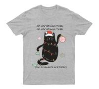 Oh Christmas Tree Cat T-Shirt Unisex Regalo Meow Retrò Stagionale...