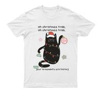 Oh Christmas Tree Cat T-Shirt Unisex Regalo Meow Retrò Stagionale...
