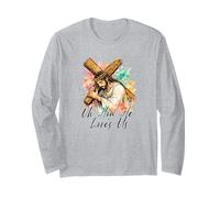 Oh Come Ci AMA Cristiano Gesù Croce Pasqua Acquerello Maglia a Manica