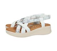 Oh! My Sandals 5406 Sandali da donna, in pelle, bianchi, con strisce che avvolgono il piede, pianta morbida, zeppa media, sandali estivi, realizzati in Spagna, bianco, 38 EU