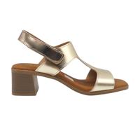 Oh! My Sandals - 5617 Sandalo color champagne in pelle di prima qualità con chiusura a nastro adesivo tessile, tacco medio 5 cm e soletta in gel per: donna, Champagne, 40 EU