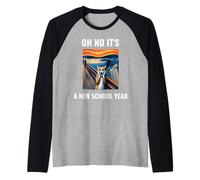 Oh no, è un gatto del nuovo anno scolastico con umorismo viso sorpreso Maglia con Maniche Raglan