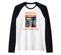 Oh no, è un gatto del nuovo anno scolastico con umorismo viso sorpreso Maglia con Maniche Raglan