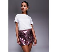 Oh Polly - Minigonna svasata rosa in paillettes con fiori 38