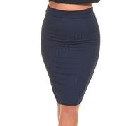 Oh! Pretty PrettyFashion Donna Elastico Costine Gonna Tubino a Vita Alta Lunghezza Ginocchia Gonna Dritta Bodycon Midi Gonna (Blu Marino, 48-50)