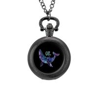 Oh Whale Aquatic Ephemera orologio da tasca vintage in lega con ciondolo orologio collana regalo per uomo donna, Stile nero, misura unica