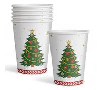 OH YEAH - 10 pezzi - Bicchiere in cartone usa e getta Natale Abete - 270 cc - Piatti, Bicchieri, Tovaglioli e Tovaglia - Decorazione per la tavola natalizia - Design di Abeti con Ornamenti