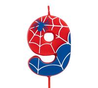 OH YEAH - Candele numero 9 Spider per torte - Numeri da 0 a 9-6 cm - Perfette per torte per bambini - Colore rosso e blu con ragnatele e ragno - Candela di compleanno per bambini - Festa Spiderman