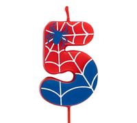 OH YEAH - Candeline a Numero 5 Ragni per Torte - Numeri da 0 a 9-6 cm - Perfette per Torte per Bambini - Colore Rosso e Blu con Ragnatele e Ragno - Candela Compleanno Bambini - Festa a Tema Ragni