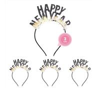 OH YEAH - Fasce per capodanno per adulti e bambini - "Happy New Year" - Taglia unica - Accessori per feste di fine anno e cotillon - Ideale per foto ed eventi (3 pezzi, fascia nera)