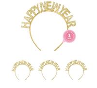 OH YEAH - Fasce per capodanno per adulti e bambini - "Happy New Year" - Taglia unica - Accessori per feste di fine anno e cotillon - Ideale per foto ed eventi (3 pezzi, fascia oro)