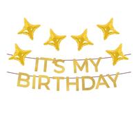 OH YEAH - Ghirlanda It's My Birthday Cartone + 6 Palloncini Foil Stella 25 cm - Decorazione Compleanno - Kit Festa Riutilizzabile - Decorazione Palloncini Buon Compleanno - DECORAZIONE