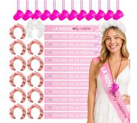 OH YEAH - Kit Addio al nubilato Sposa e 11 Amiche - Fasce con Fiori, Fasce "La Sposa Più Cannone" e "Team Sposa", Collana Ciuccio 50ml - Accessori Addio Single - ADATTO DESPEDITI