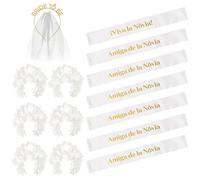OH YEAH - Kit Addio al nubilato Sposa e Amici - Fasce e Fasce - Accessori Addio Single - Team Bride - Fascia Bride To Be con Velo - Fasce Fiori Bianchi (Bianco, Sposa + 6 amiche)
